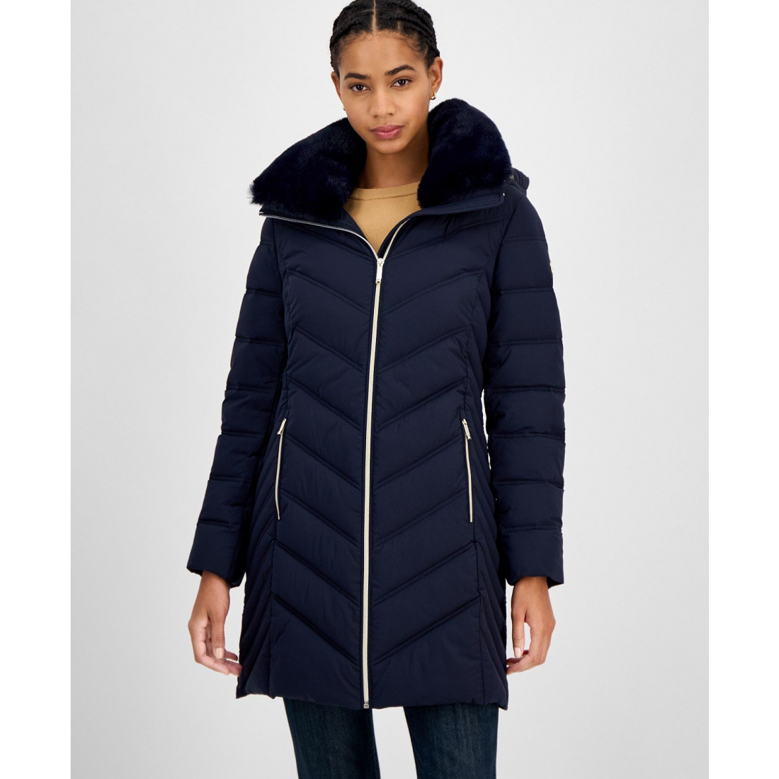 Manteau matelassé 'Faux-Fur-Trim Hooded' pour Femmes