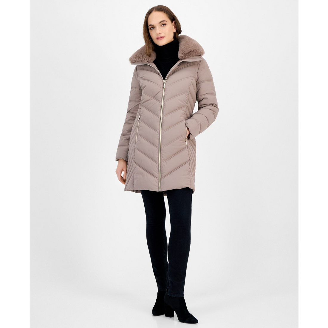 Manteau matelassé 'Faux-Fur-Trim Hooded' pour Femmes