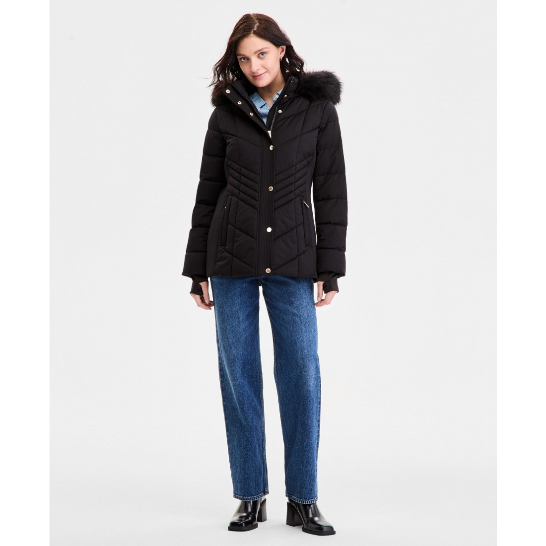 Manteau matelassé 'Faux-Fur-Trim Hooded' pour Femmes