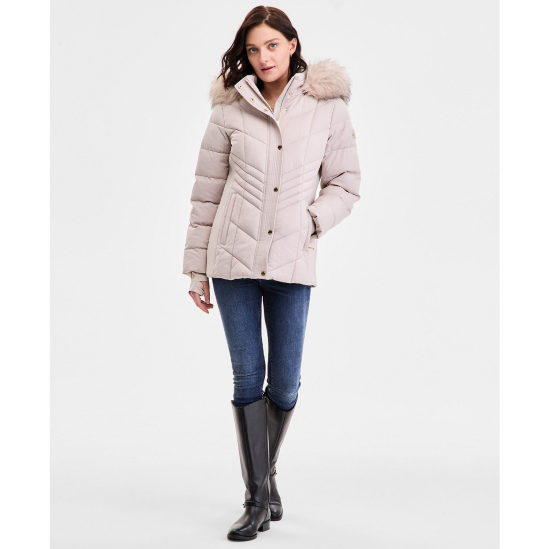 Manteau matelassé 'Faux-Fur-Trim Hooded' pour Femmes