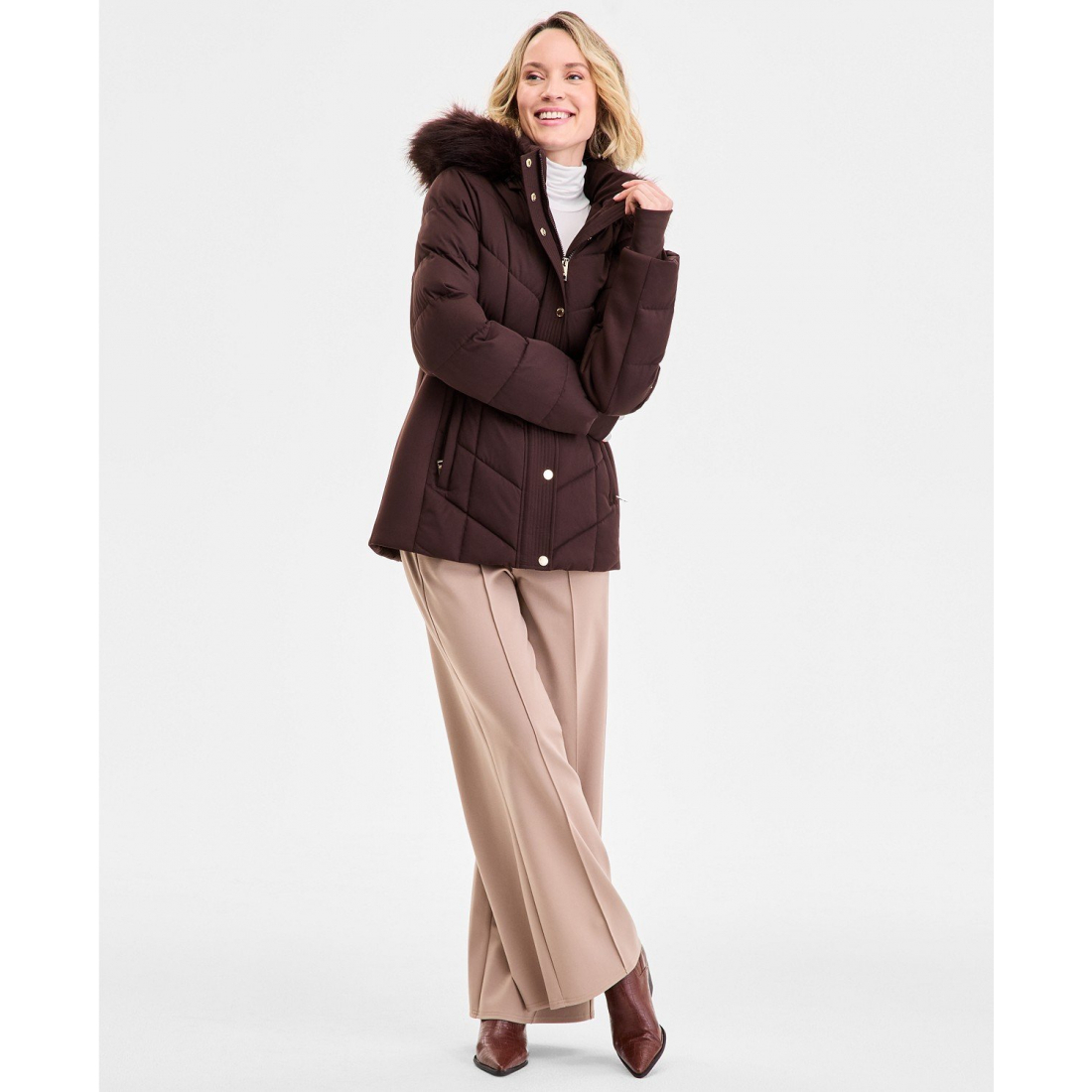 Manteau matelassé 'Faux-Fur-Trim Hooded' pour Femmes