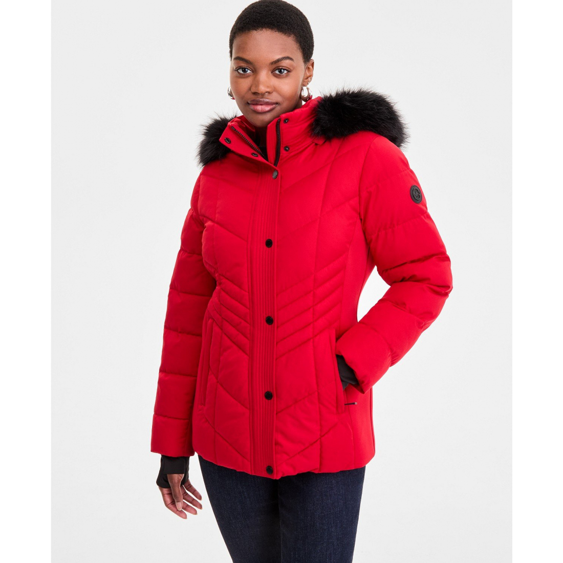 Manteau matelassé 'Faux-Fur-Trim Hooded' pour Femmes