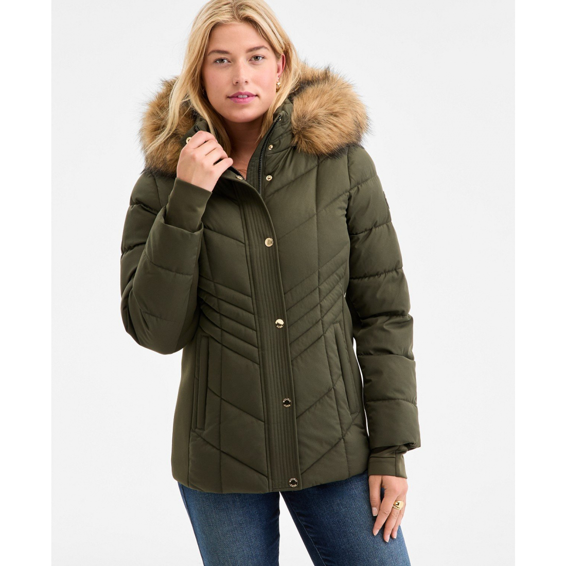 Manteau matelassé 'Faux-Fur-Trim Hooded' pour Femmes