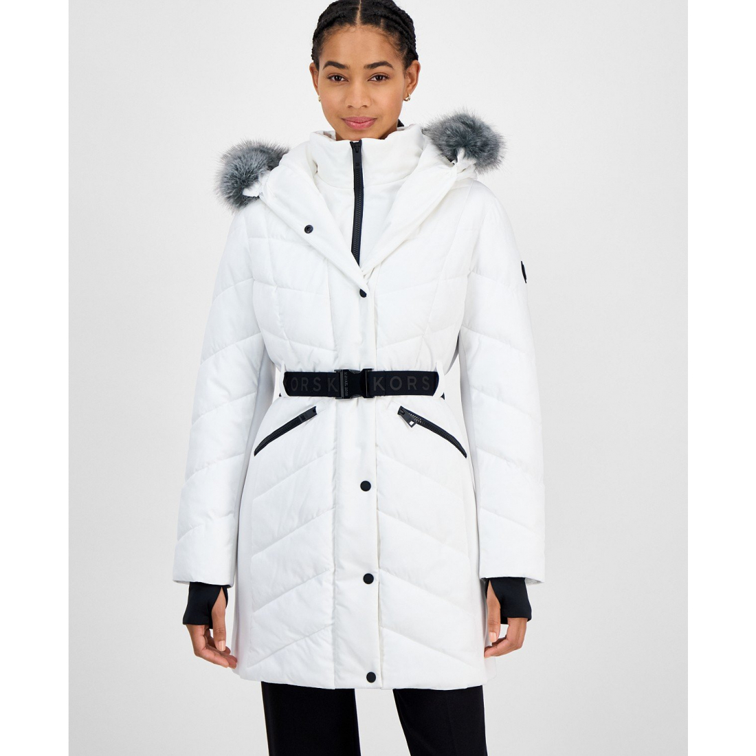 Manteau matelassé 'Faux-Fur-Trim Hooded Belted' pour Femmes