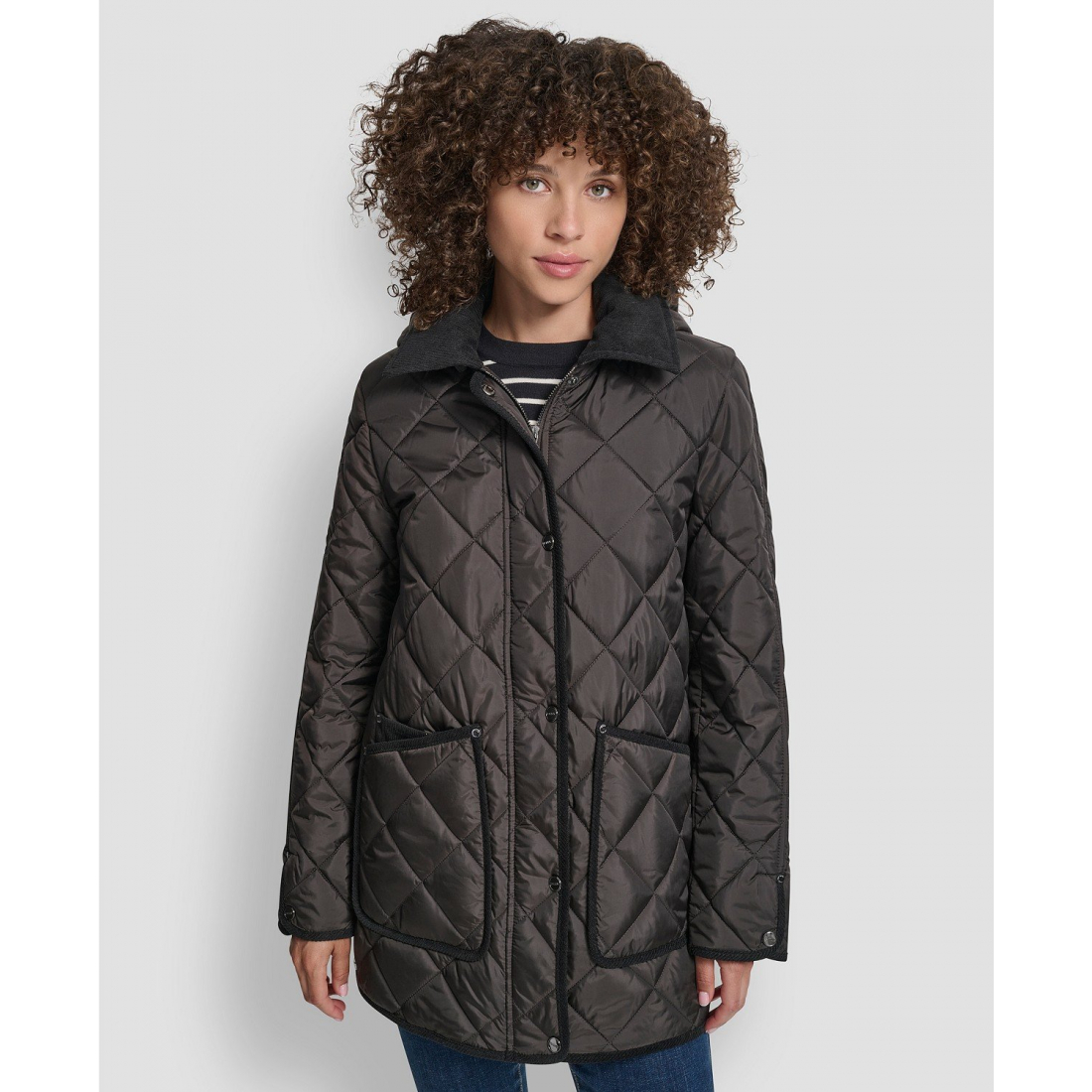 Women's 'Corduroy Collar Hooded Quilted' Coat
