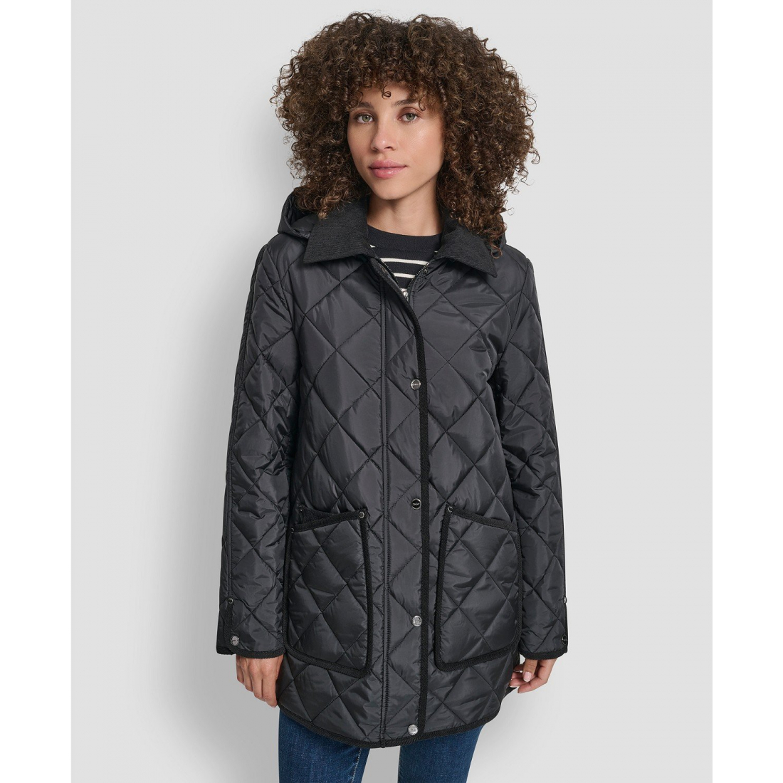 Women's 'Corduroy Collar Hooded Quilted' Coat