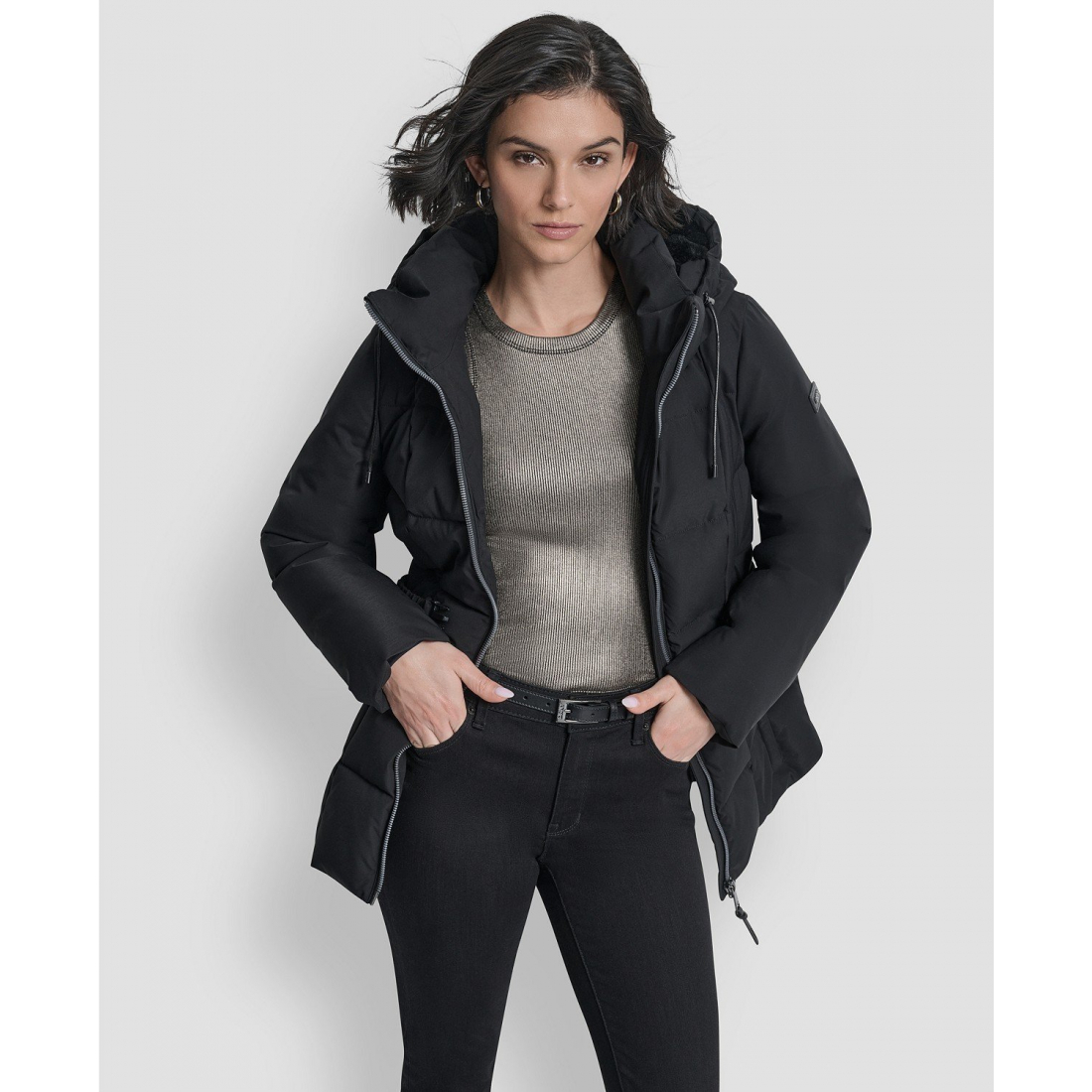 Manteau matelassé 'Belted Hooded' pour Femmes