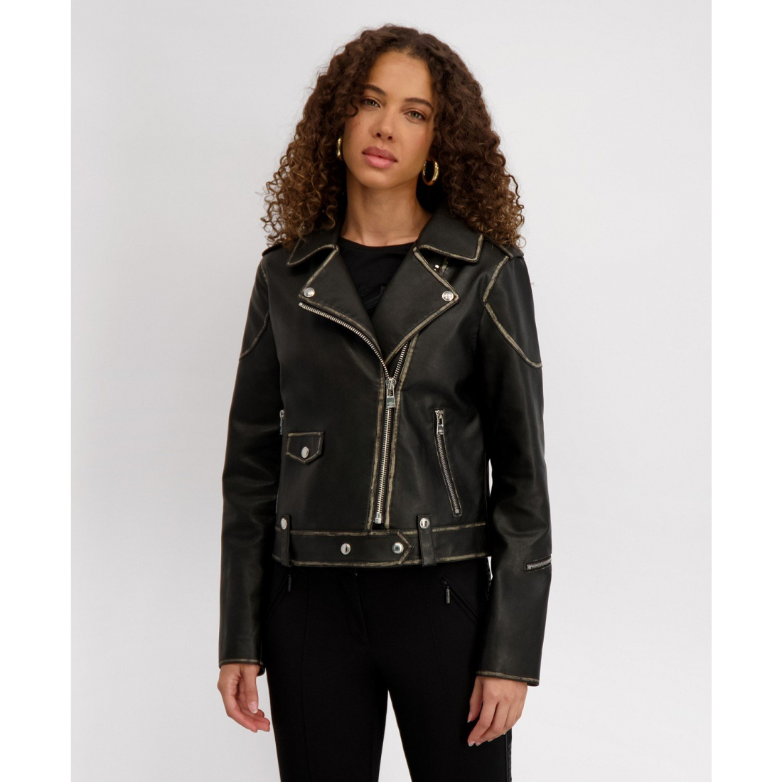 Manteau 'Asymmetric Faux Leather Belted Moto' pour Femmes