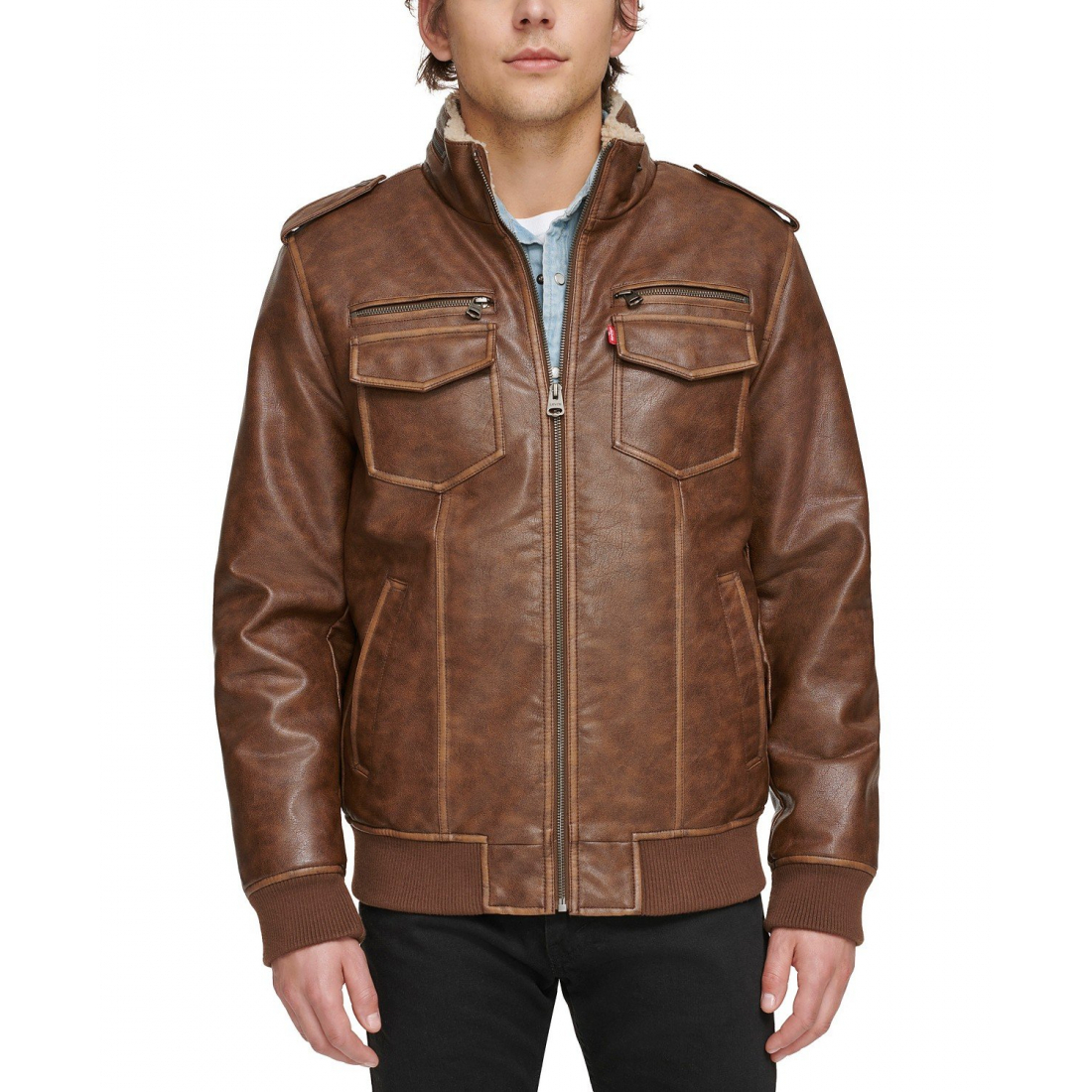 'Sherpa Lined Faux Leather Aviator' Bomberjacke für Herren