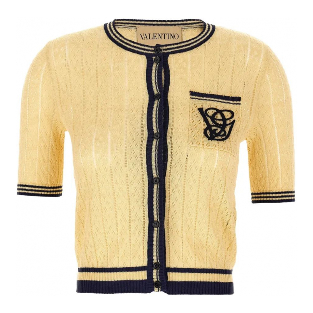 Cardigan à manches courtes 'Embroidered-Logo' pour Femmes