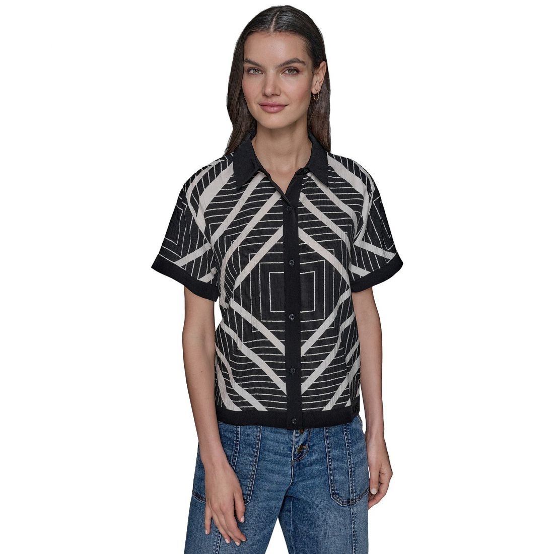 Blouse à manches courtes 'Geo-Print Button-Down' pour Femmes