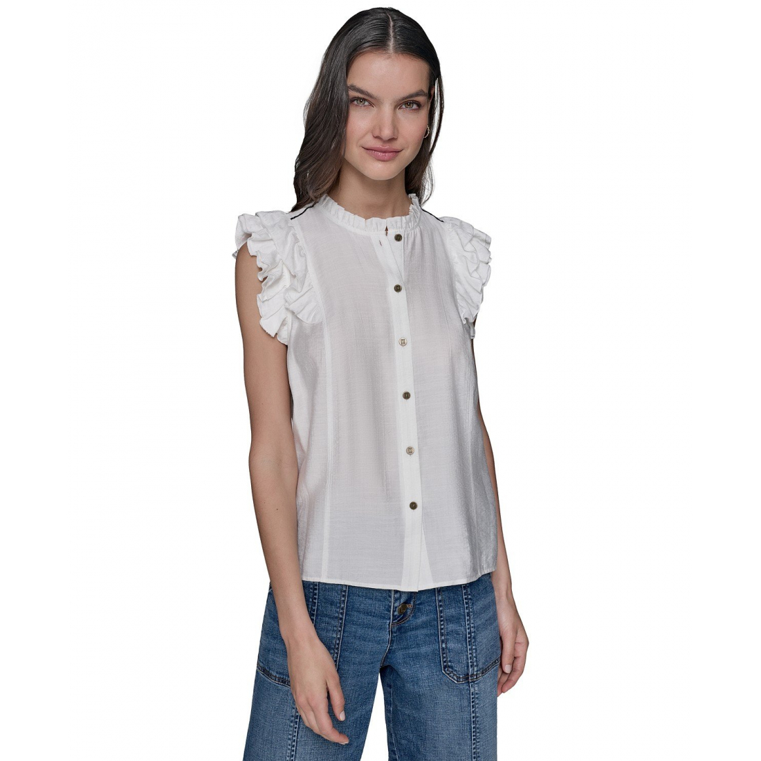 Blouse 'Ruffled-Sleeve Button-Front Blouse' pour Femmes