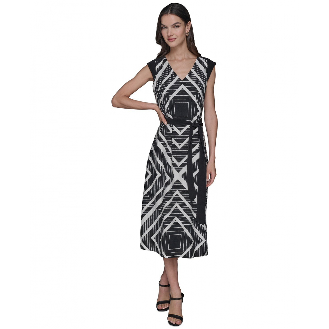 Robe Midi 'Geo-Print Belted V-Neck Midi Dress' pour Femmes