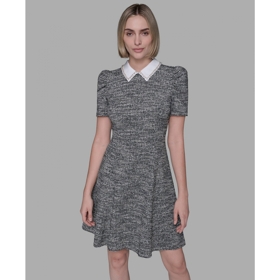 Robe à manches courtes 'Collared Tweed A-Line Dress' pour Femmes