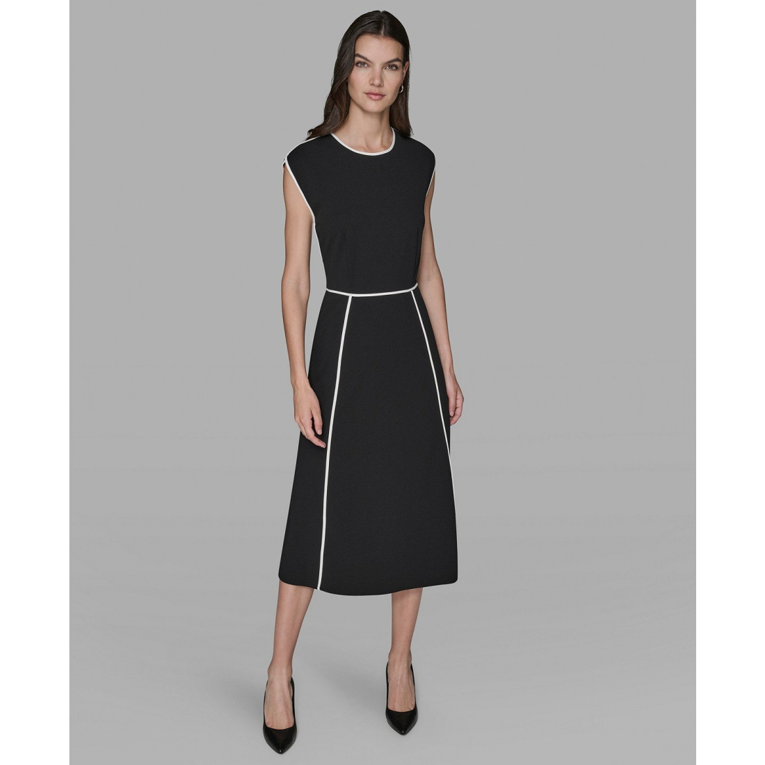 Robe ajustée et évasée 'Piped-Trim' pour Femmes