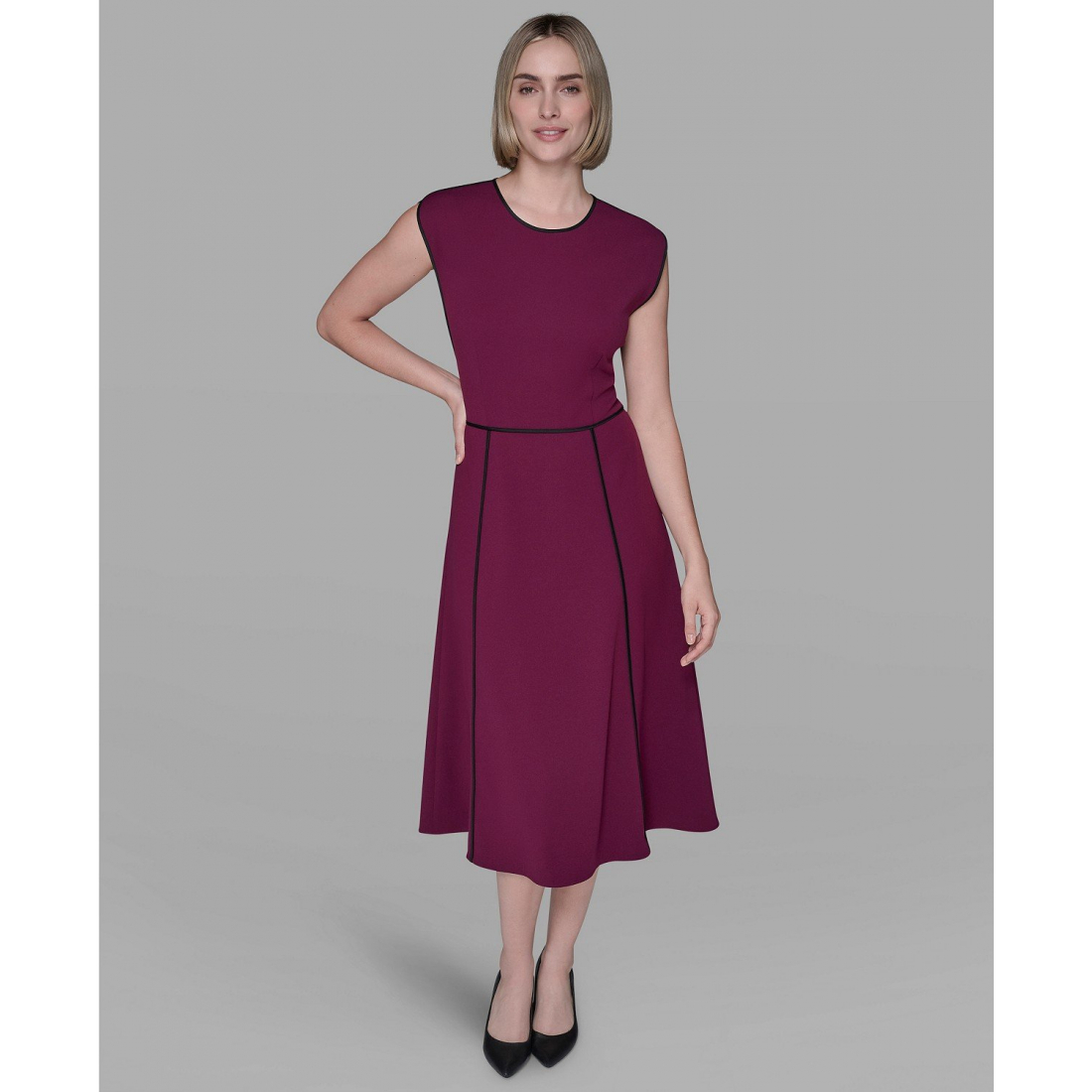 Robe ajustée et évasée 'Piped-Trim' pour Femmes