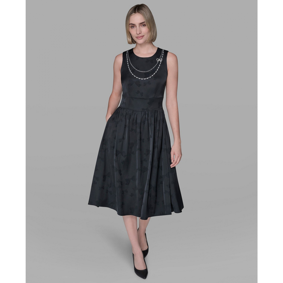 Robe sans manches 'Embellished Jacquard Fit and Flare Dress' pour Femmes