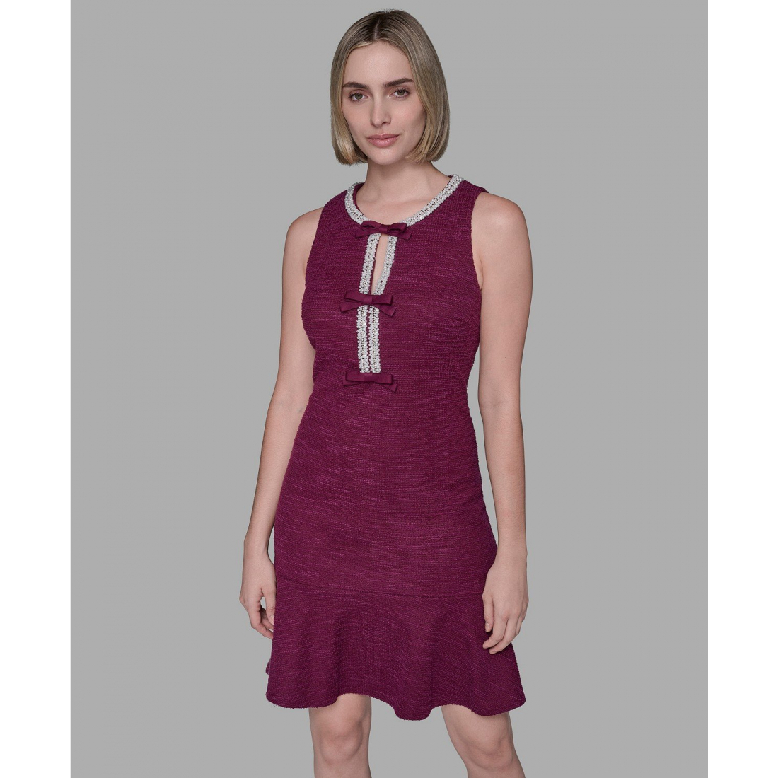 Robe sans manches 'Embellished Knit Tweed A-line Dress' pour Femmes