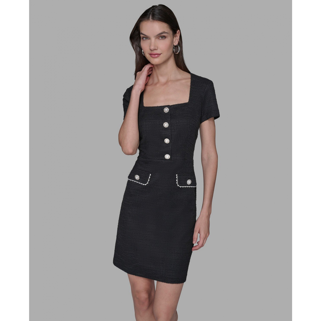 Robe à manches courtes 'Embellished Knit Tweed A-line' pour Femmes