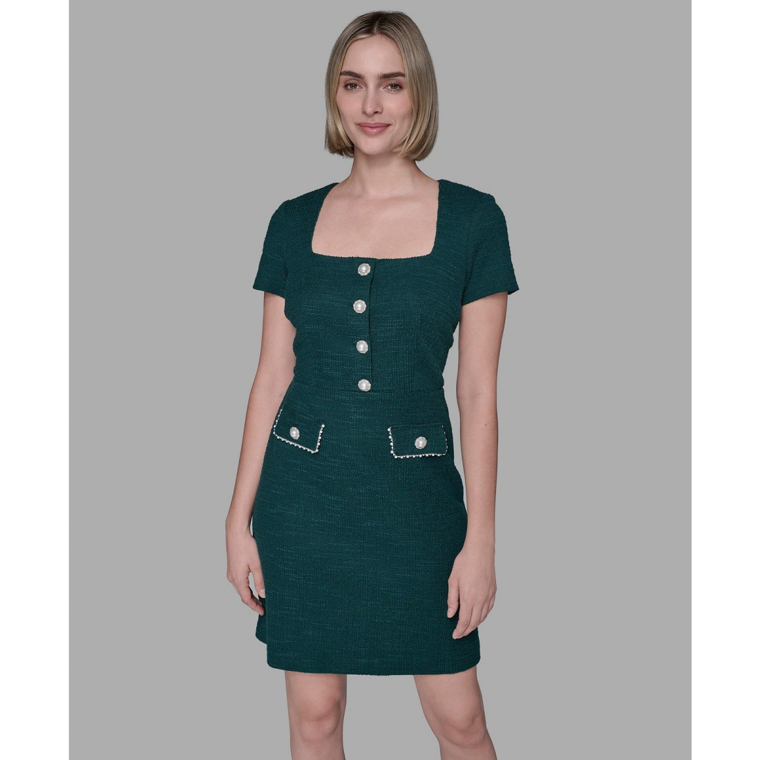 Robe à manches courtes 'Embellished Knit Tweed A-line' pour Femmes