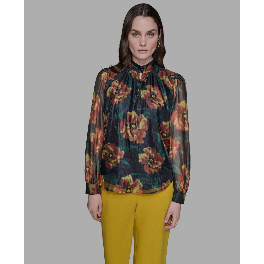 Women's 'Floral-Print Mock-Neck Blouse Top' Blouse