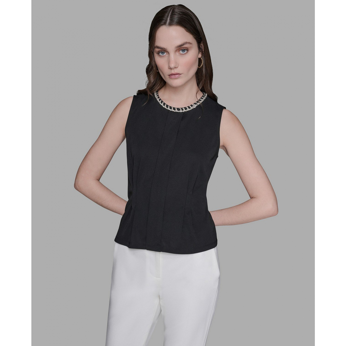Blouse sans manches 'Embellished Pleated Top' pour Femmes