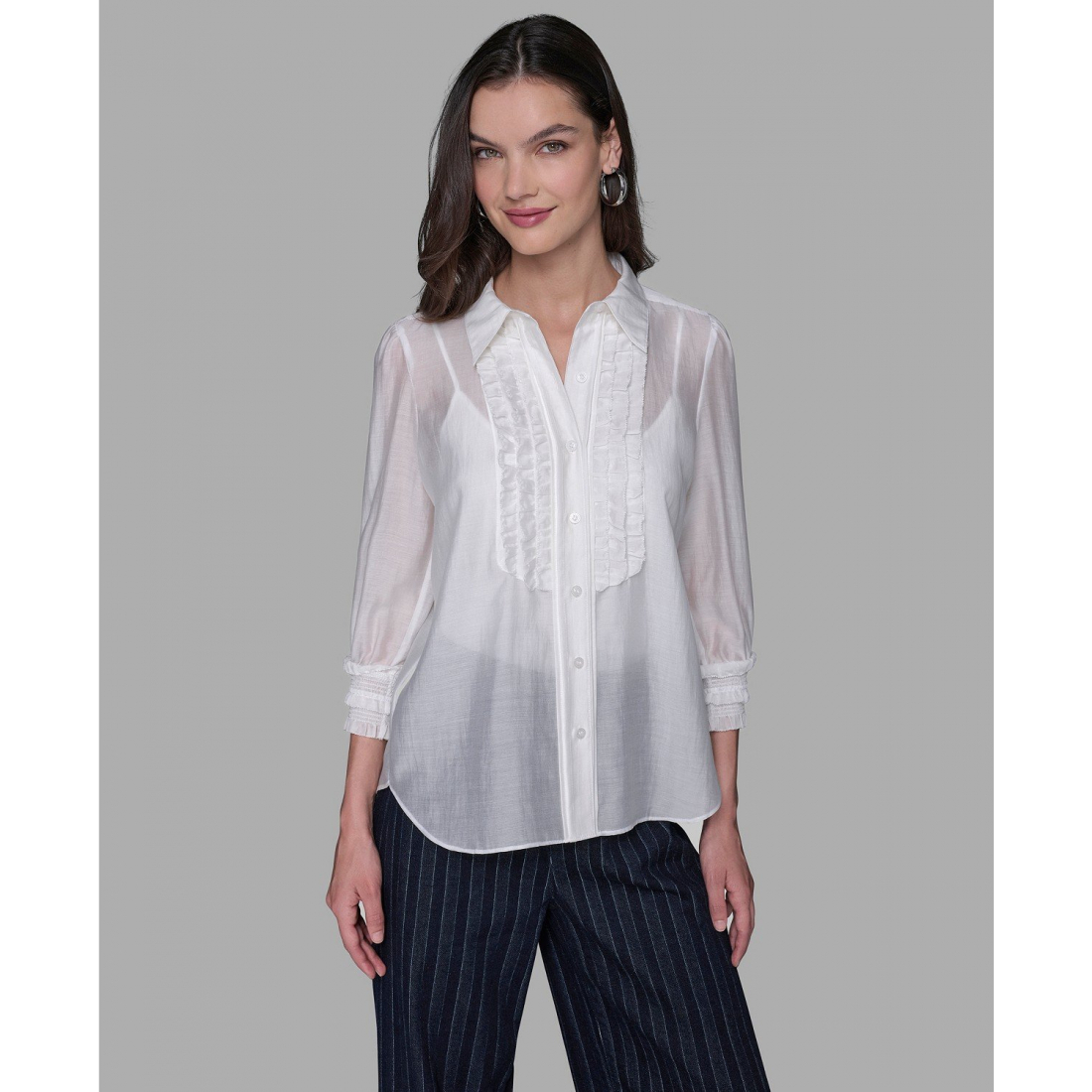 Chemise 'Ruffle Button Woven Collar Neck Top' pour Femmes
