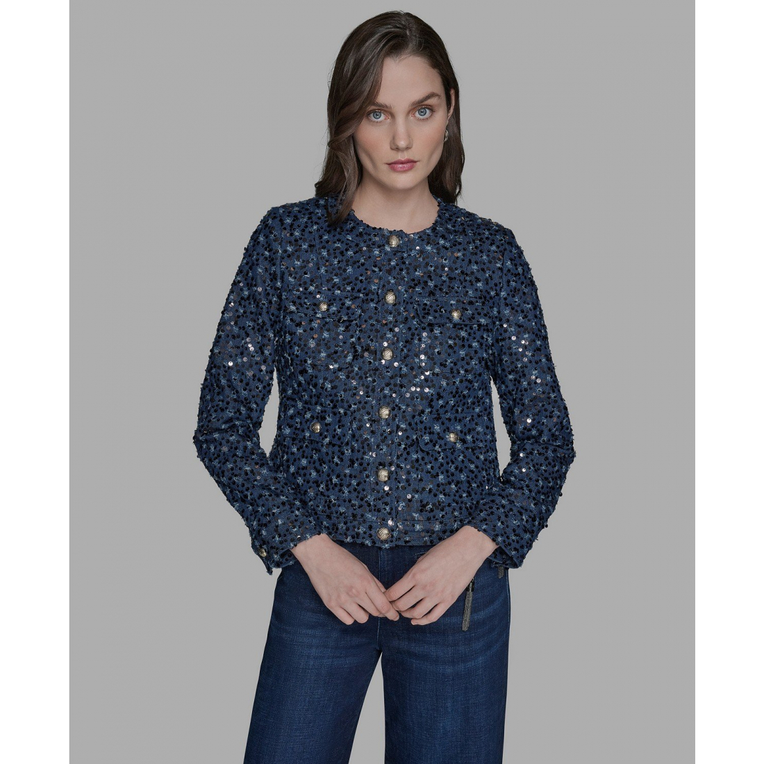 Veste en jeans 'Sequin Pocket-Front Denim' pour Femmes
