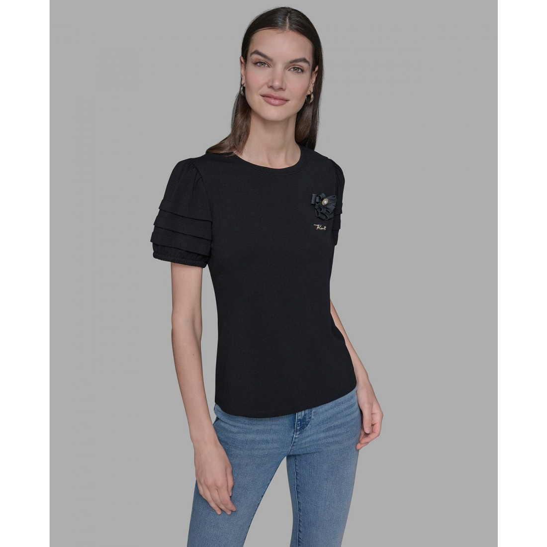 T-shirt 'K-Pin Puff-Sleeve Crewneck Top' pour Femmes