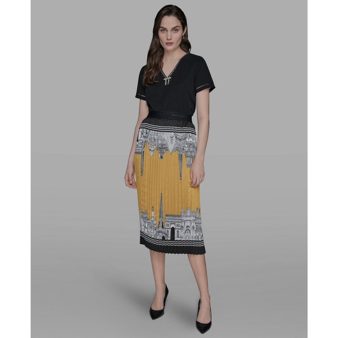 Jupe Midi 'Pleated Paris Scene' pour Femmes