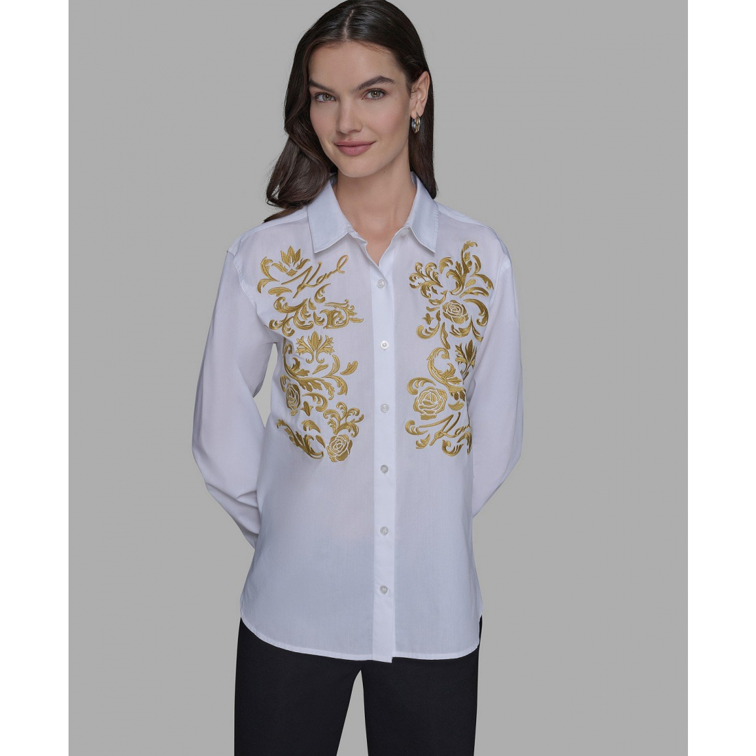 Chemise 'Cotton Embroidered Button-Front Top' pour Femmes