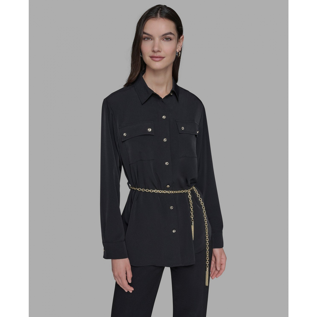 Chemise 'Belted Chest-Pocket Top' pour Femmes