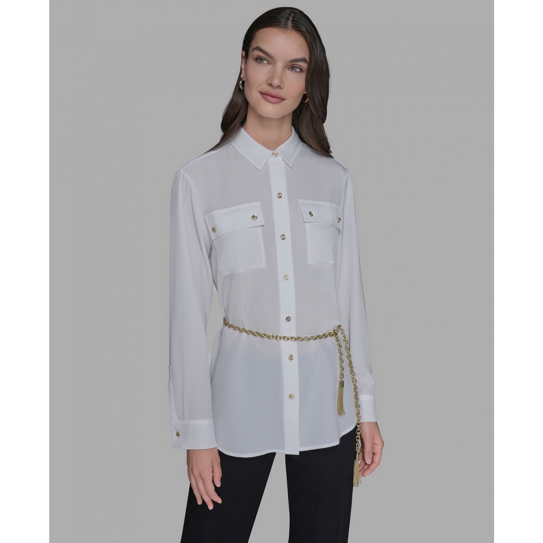 Chemise 'Belted Chest-Pocket Top' pour Femmes