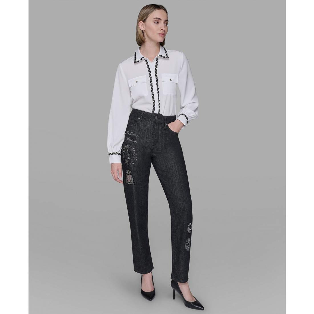 Jeans 'Patch Denim Straight-Leg Jeans' pour Femmes