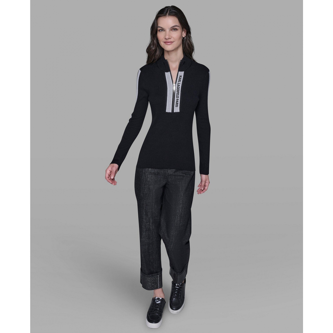 Pull 'Logo Tape Zip-Up Sweater' pour Femmes
