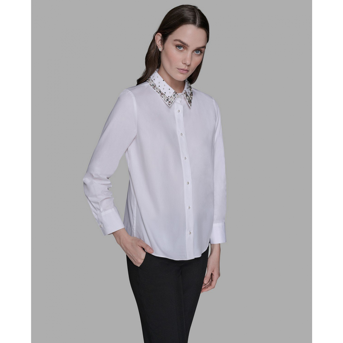 Chemise 'Collared Long Sleeve Embellished Top' pour Femmes