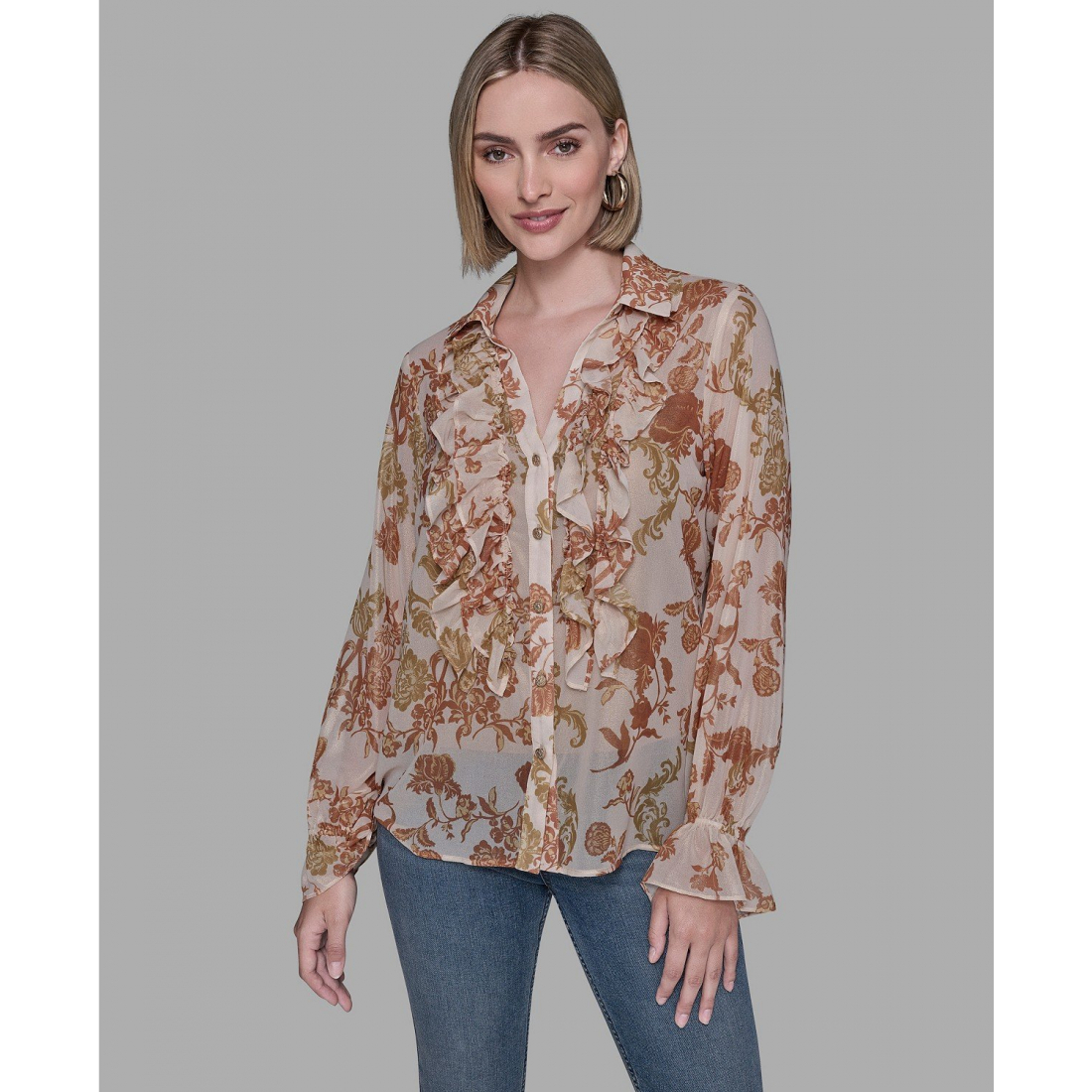 Blouse 'Printed Ruffled Long Sleeves Blouse' pour Femmes