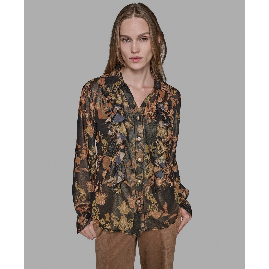 Blouse 'Printed Ruffled Long Sleeves Blouse' pour Femmes