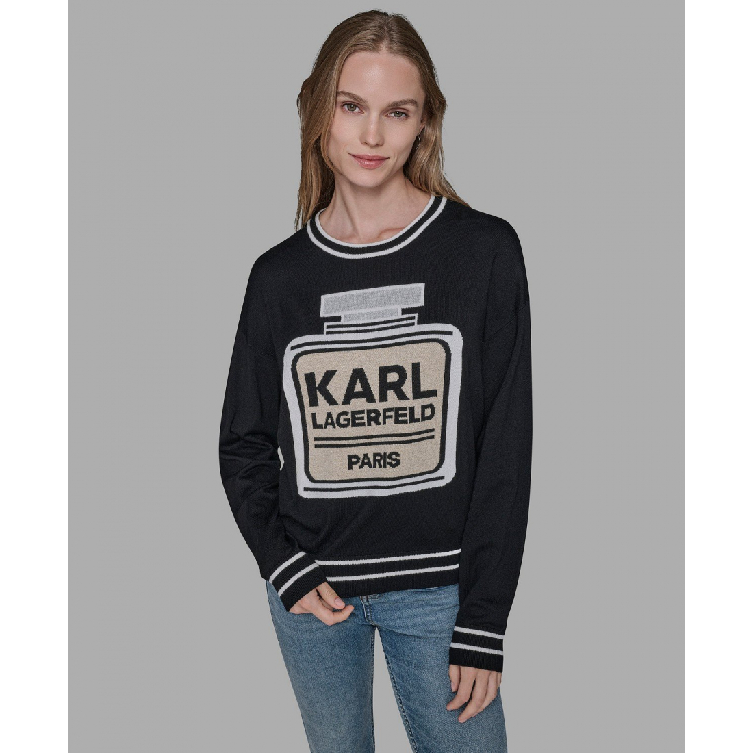 Women's 'Crewneck Perfume Bottle Detail Striped' Sweater