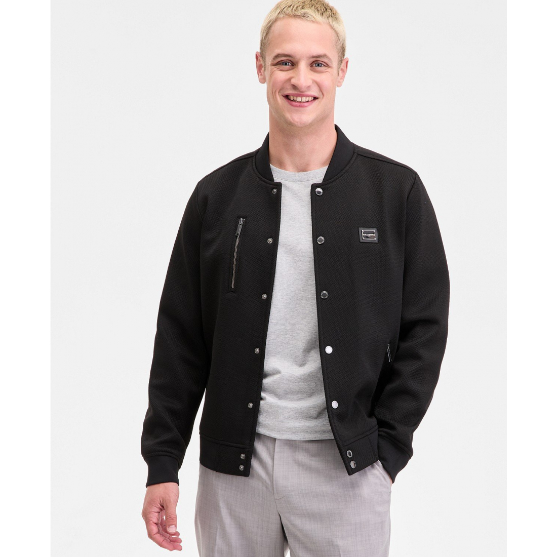 Blouson bomber 'Textured Varsity Zip' pour Hommes