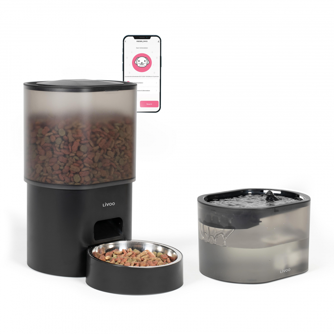 Distributeur de croquettes automatique et fontaine à eau