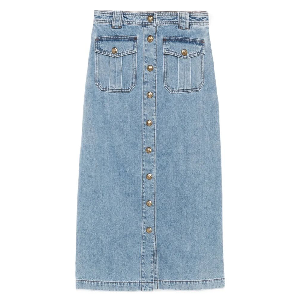 Women's 'Button-Front Flap-Pocket' Denim Skirt