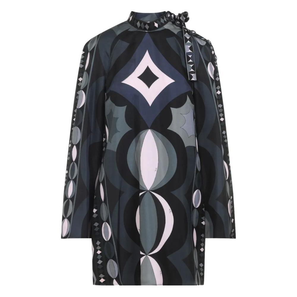 Robe à manches longues 'Geometric-Print High-Neck' pour Femmes