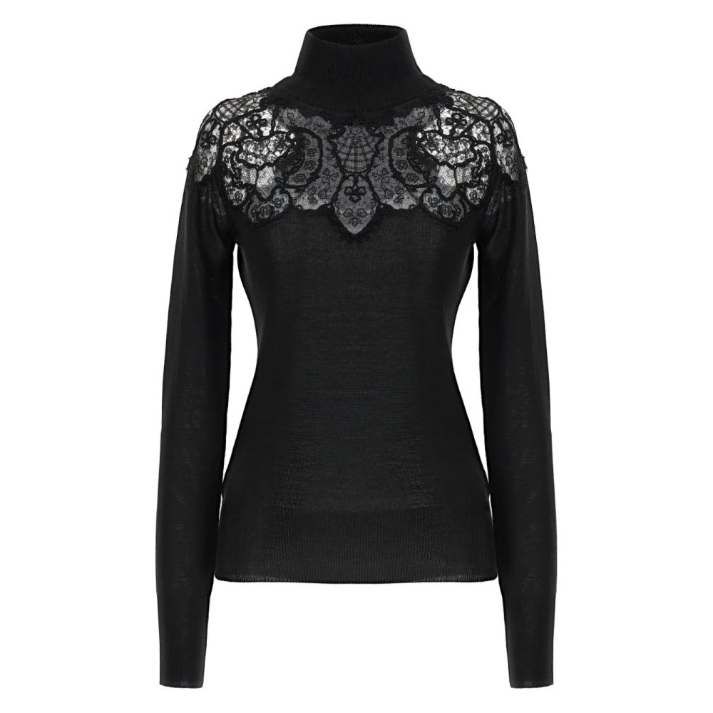 Women's 'Lace-Insert High-Neck' Sweater