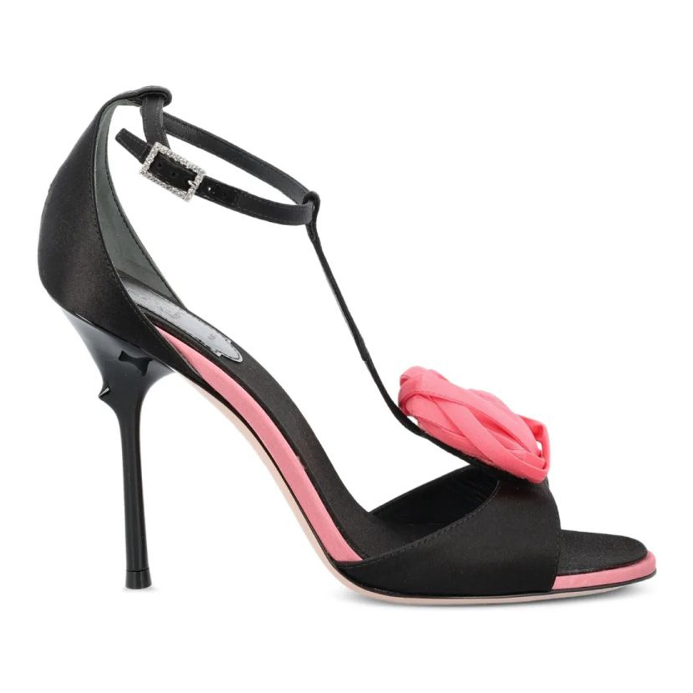 Women's 'Rose-Embellished T-Bar' High Heel Sandals