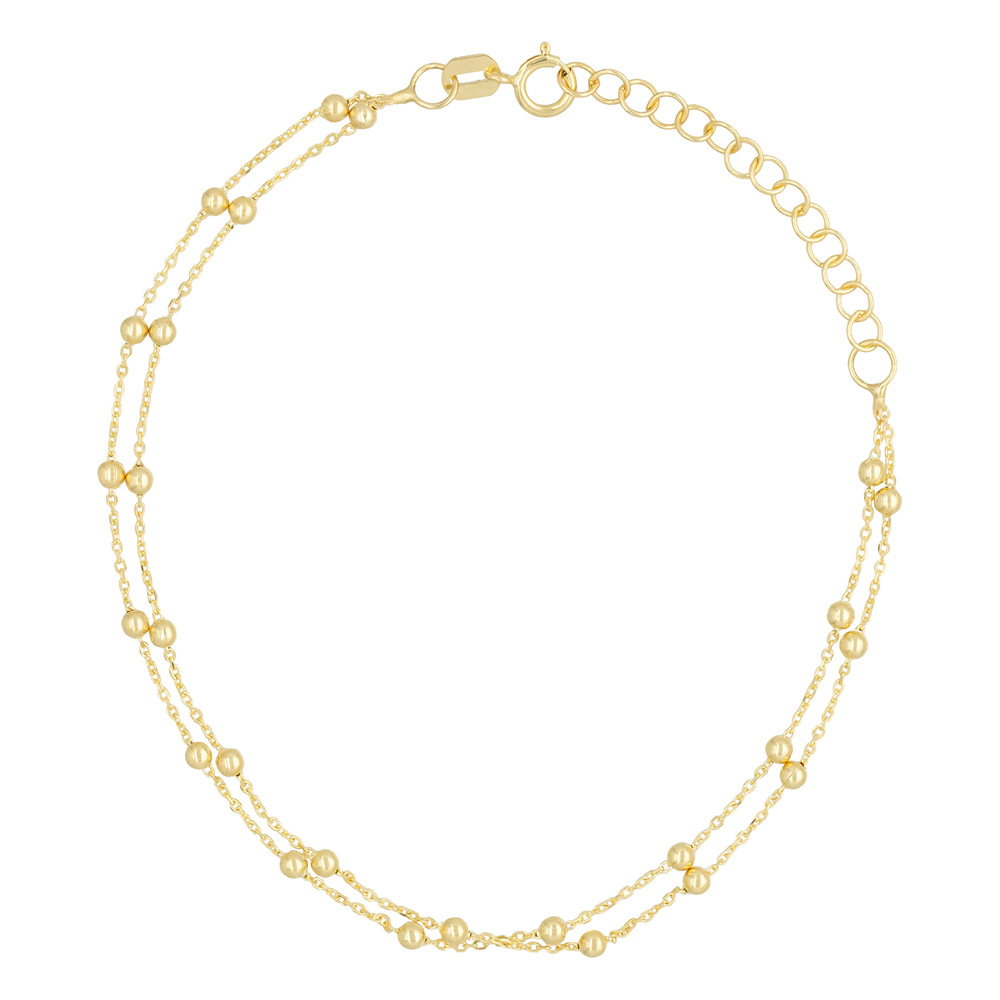 Double chain bead bracelet in 375/1000 yellow gold