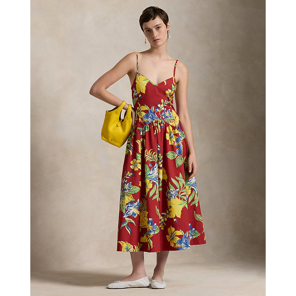 'Tropical-Floral Cotton Poplin Dress' pour Femmes