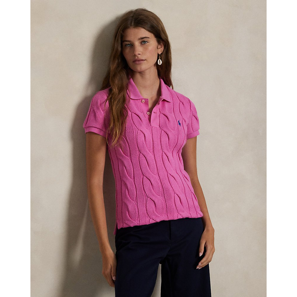 'Cable-Knit Cotton Polo Shirt' pour Femmes