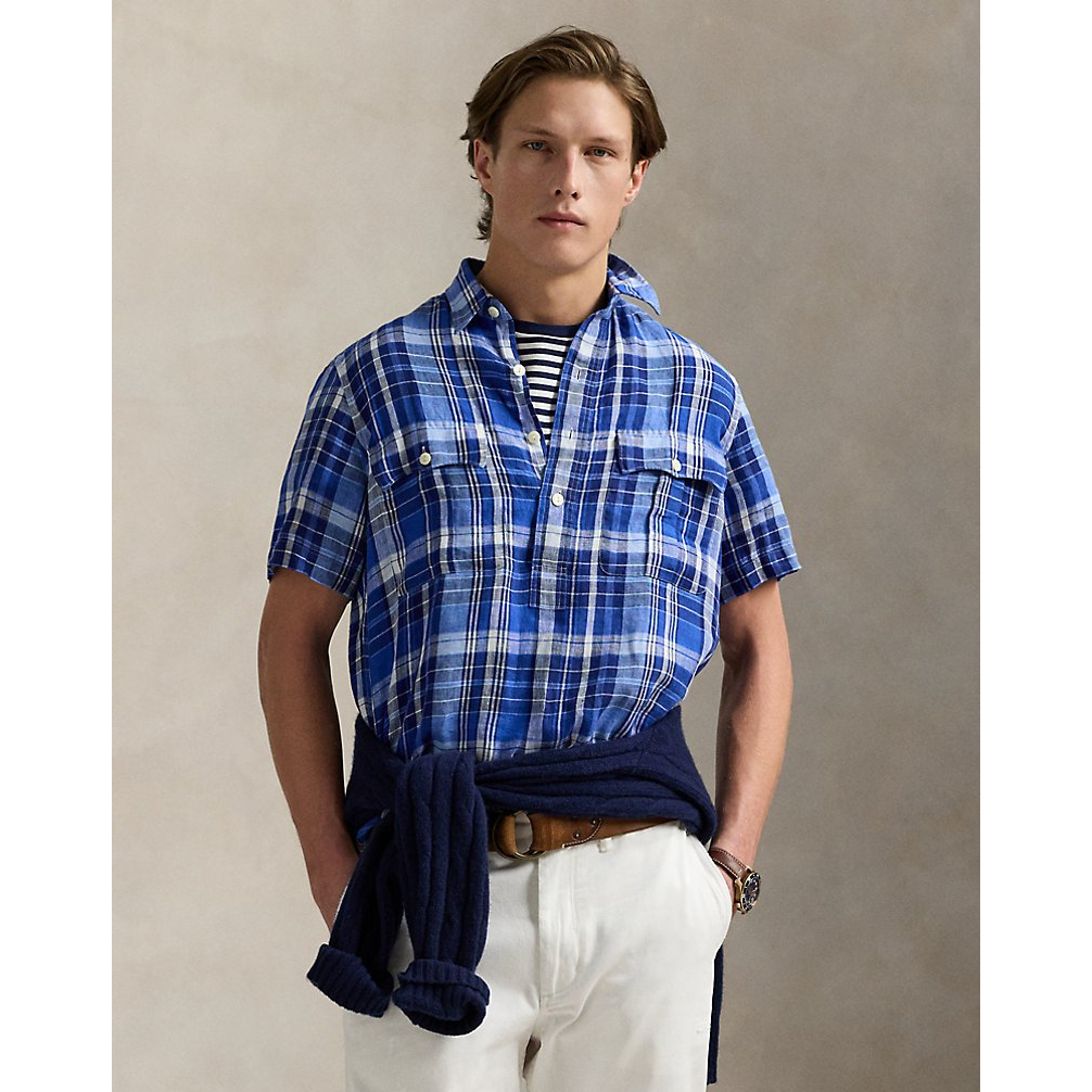 'Classic Fit Plaid Linen Popover Shirt' pour Hommes