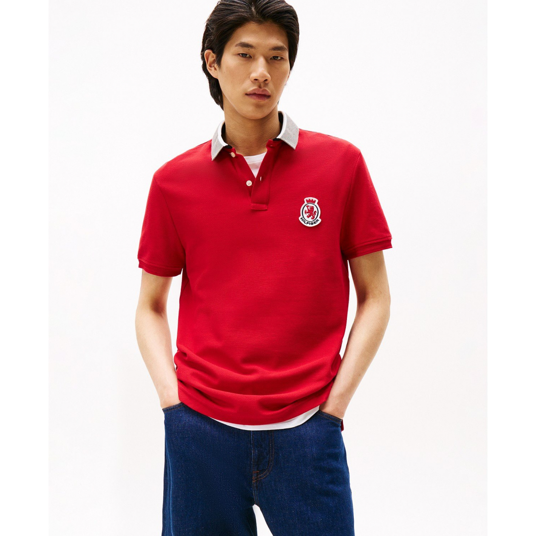 Polo 'Regular-Fit Herringbone Collar Embroidered Crest' pour Hommes